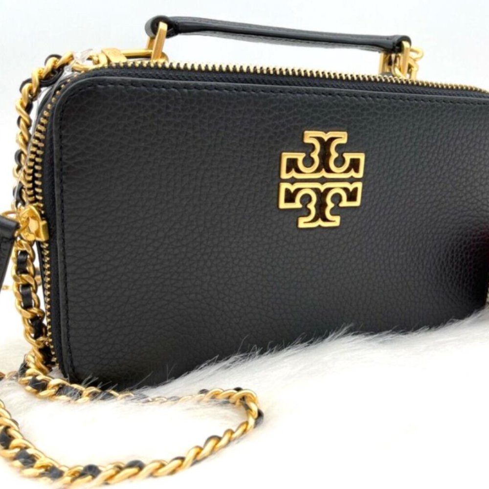 Tory Burch Britten Mini Top Handle Camera Crossbody Leather Bag in Black